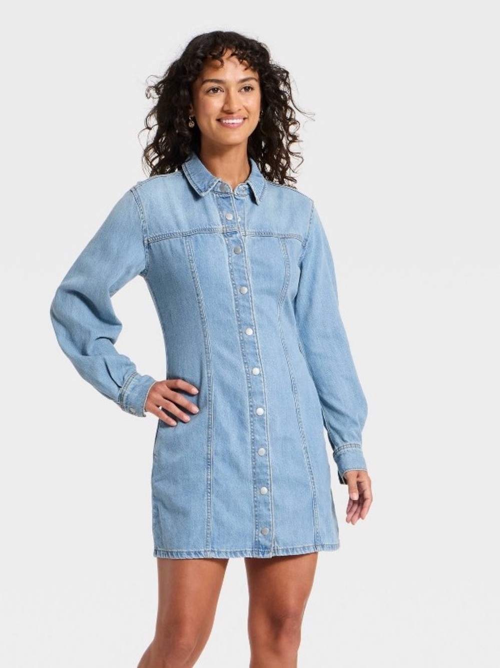 Universal Thread Women's Long Sleeve Mini Denim Shirtdress Light Wash Size 6